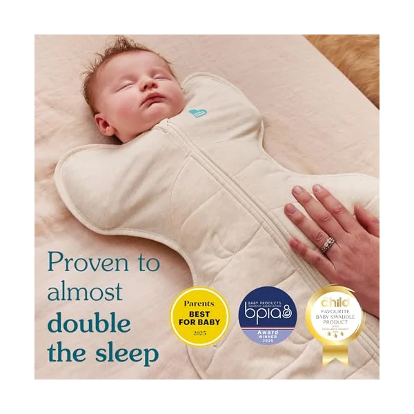 Love To Dream™ Swaddle UP™ Bundle – Small 3.5–6 kg, Deep Olive 1.0 Tog & White Dreamer 2.5 Tog, Snug Fit, Double Zip, Machine Washable Cotton