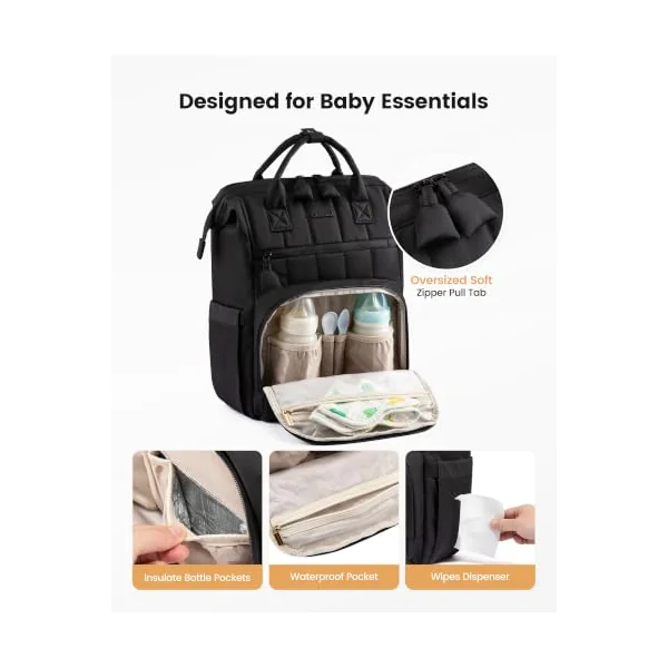 LOVEVOOK Baby Changing Bags, Large Diaper Bag Nappy Backpack for Mom & Dad | Waterproof Nappy Bag With Foldable Changing Mat, Stroller Clips, Large Capacity For Newborn Hospital & Travel Baby Essentials