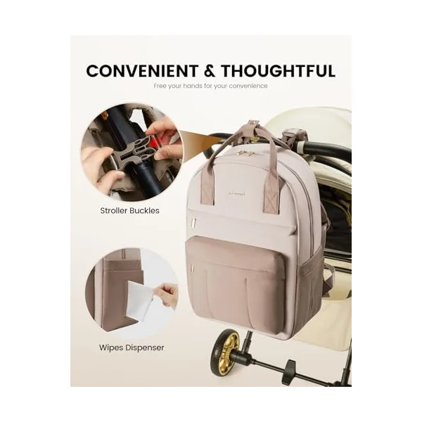 LOVEVOOK Baby Changing Bags, Large Nappy Backpack Lightweight Diaper Bag With Portable Changing Mat & Stroller Straps Maternity Pregnancy Hospital Bag Rucksack for Mom & Dad Beige Khaki