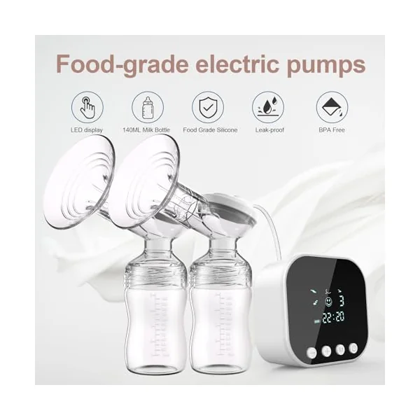 Lulia 4 Modes & 9 Levels Double Electric Breast Pump | Strong Suction Portable Breastfeeding Pump, Anti-Backflow, BPA Free with LCD Display, Easy Clean