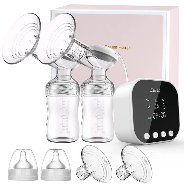 Lulia 4 Modes & 9 Levels Double Electric Breast Pump | Strong Suction Portable Breastfeeding Pump, Anti-Backflow, BPA Free with LCD Display, Easy Clean