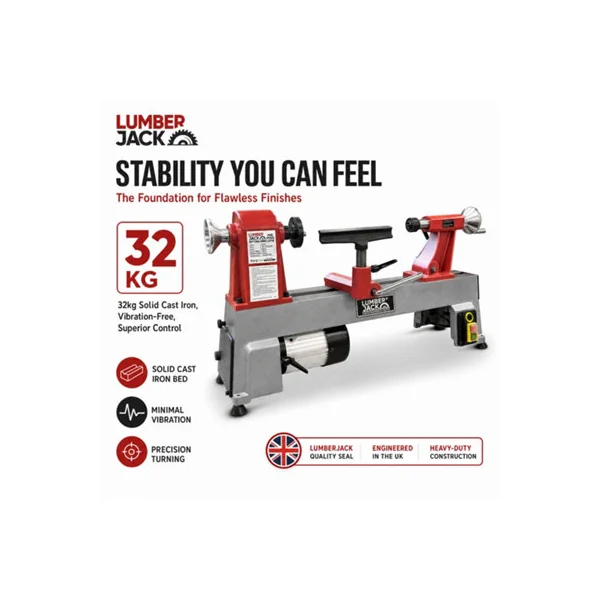 Lumberjack Mini Wood Lathe 550W Bench Lathe, 5-Speed 430-2800RPM Heavy Duty Cast Iron Bed MT2 Spindle