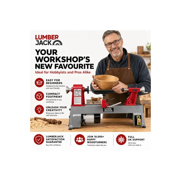 Lumberjack Mini Wood Lathe 550W Bench Lathe, 5-Speed 430-2800RPM Heavy Duty Cast Iron Bed MT2 Spindle