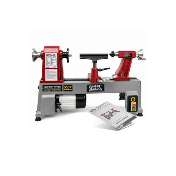 Lumberjack Mini Wood Lathe 550W Bench Lathe, 5-Speed 430-2800RPM Heavy Duty Cast Iron Bed MT2 Spindle