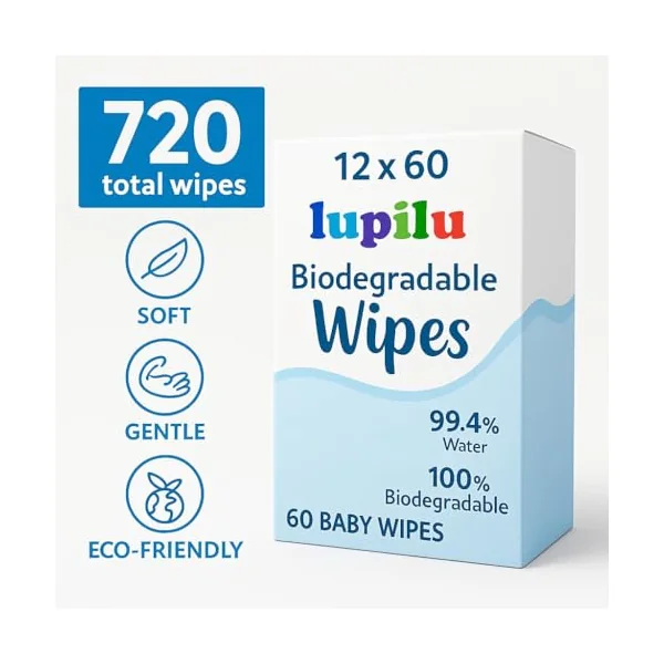 Lupilu Biodegradable Baby Wipes, 12 Pack | 100% Plant-Based, 99.4% Water | Gentle & Hypoallergenic Wipes for Sensitive Skin | Eco-Friendly, Alcohol-Free, Unscented Baby Wet Wipes