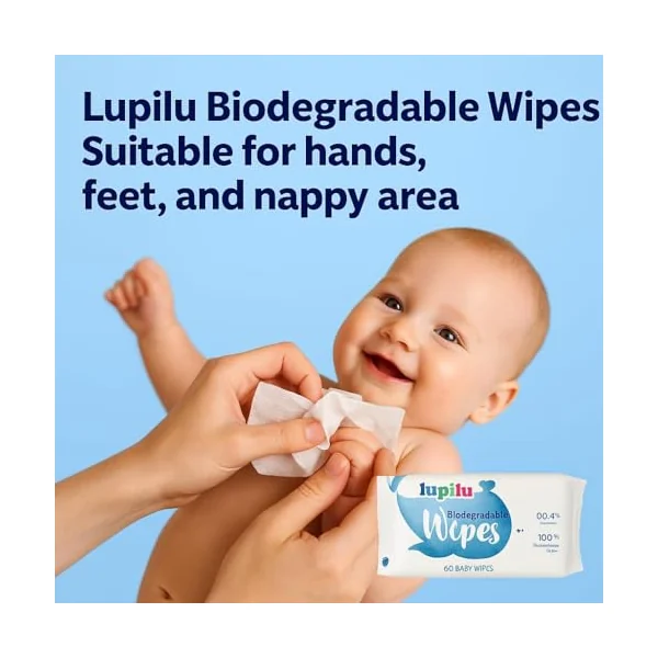 Lupilu Biodegradable Baby Wipes, 12 Pack | 100% Plant-Based, 99.4% Water | Gentle & Hypoallergenic Wipes for Sensitive Skin | Eco-Friendly, Alcohol-Free, Unscented Baby Wet Wipes