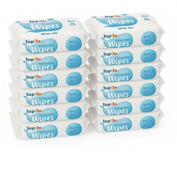 Lupilu Biodegradable Baby Wipes, 12 Pack | 100% Plant-Based, 99.4% Water | Gentle & Hypoallergenic Wipes for Sensitive Skin | Eco-Friendly, Alcohol-Free, Unscented Baby Wet Wipes