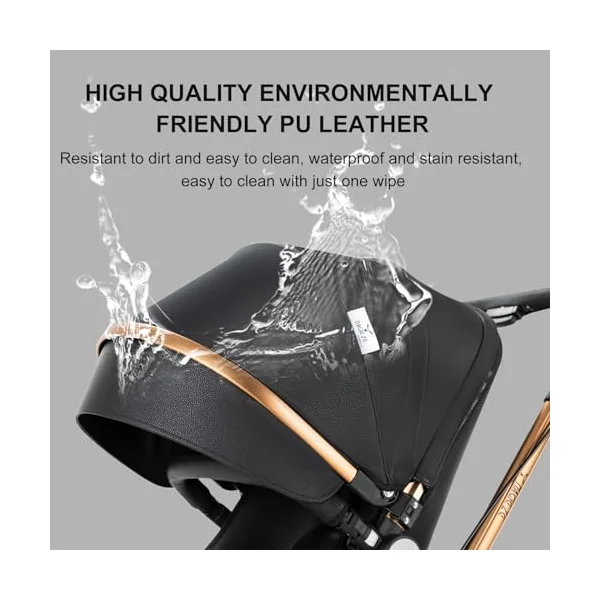 Magic ZC PU Leather 3 in 1 Pushchair Pram Travel System, Baby Stroller 3 in 1 with 360° Rotatable Seat, Newborn Infant Buggy with Aluminum Frame, Toddler Carriage with One-Click Folding (906 White-1)