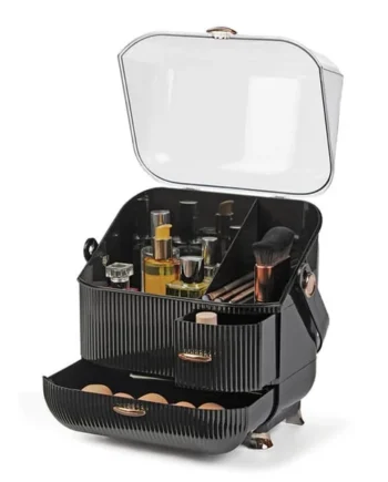 Make Up Organiser Cosmetic Ribbed Storage Box - Black