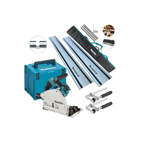 Makita DSP600ZJ 36v Twin 18v Brushless Plunge Cut Saw 2x1.5m Guide Rails + Clamp