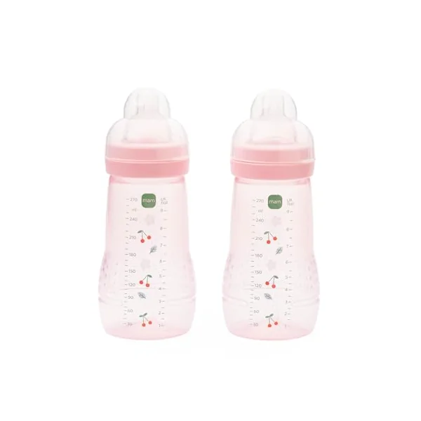 MAM Easy Active Bottles, 2X 270ml, Easy-Hold Ergonomic Shape, Purple | Baby Milk Bottle with MAM Medium Flow Teats Size 2, Baby Accessories, Baby Accessories (Designs Vary)