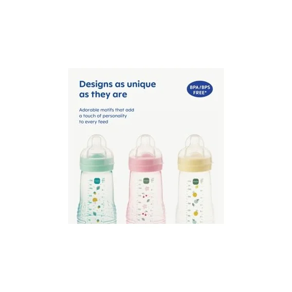 MAM Easy Active Bottles, 2X 270ml, Easy-Hold Ergonomic Shape, Purple | Baby Milk Bottle with MAM Medium Flow Teats Size 2, Baby Accessories, Baby Accessories (Designs Vary)