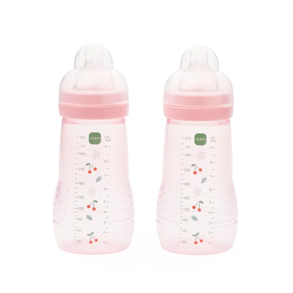 MAM Easy Active Bottles, 2X 270ml, Easy-Hold Ergonomic Shape, Purple | Baby Milk Bottle with MAM Medium Flow Teats Size 2, Baby Accessories, Baby Accessories (Designs Vary)
