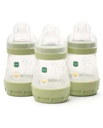MAM Easy Start Anti-Colic Bottle, 3 x160ml, Self-Sterilising, Beige | Baby Milk Bottle with Slow Flow MAM Teats Size 1, Newborn Essentials, Designs Vary