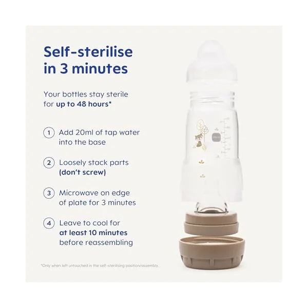 MAM Easy Start Anti-Colic Bottle Starter Set | Includes 4X Feeding Bottles and MAM Original Start 0-2 Month Soother | Self-Sterilising | Baby Gift Set of Newborn Essentials | White (Various Designs)