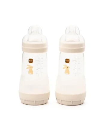 MAM Easy Start Anti-Colic Bottles, 2 x 260ml, Self-Sterilising, Shell | Baby Milk Bottle with MAM Medium Flow Teat Size 2, Newborn Essentials (Designs Vary)