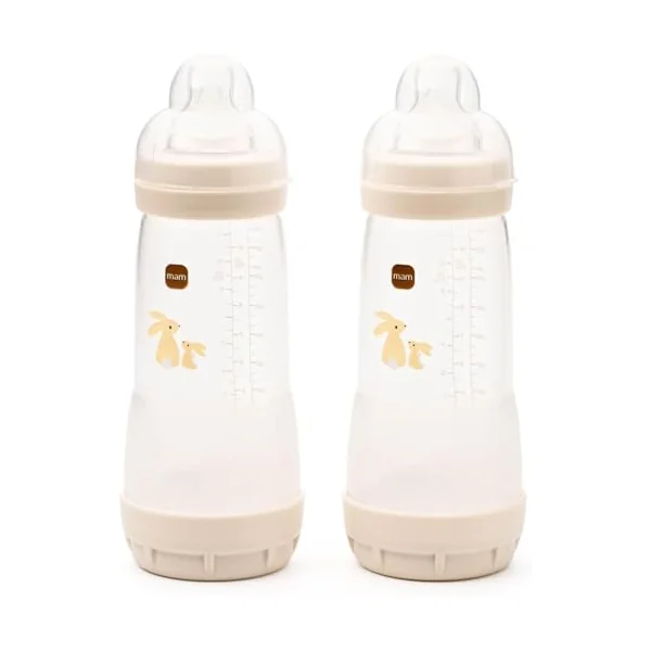 MAM Easy Start Anti-Colic Bottles, 2X 320ml, Self-Sterilising, Cream