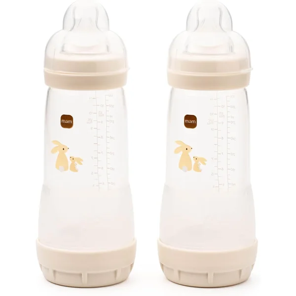 MAM Easy Start Anti-Colic Bottles, 2X 320ml, Self-Sterilising, Cream