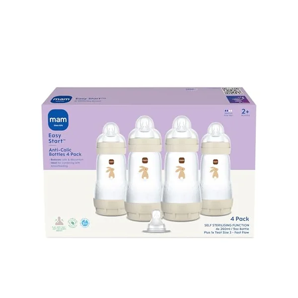 MAM Easy Start Anti-Colic Bottles, 4X 260ml, Self-Sterilising, Unisex