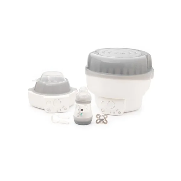 MAM Electric Steriliser and Bottle Warmer | 6 Functions, Comes with 1x 160ml MAM Easy Start Anti-Colic Bottle and 1x MAM Soother 0-2 Months (Various Designs)