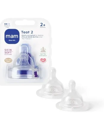 MAM Teats Size 2, Medium Flow, 2 Pack | Suitable from 2+ Months, Fits All MAM Bottles, Made from SkinSoft Silicone, Baby Accessories for Newborn