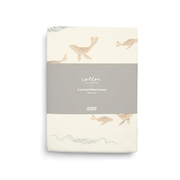 Mamas & Papas 2 Pack Cot/Bed Fitted Sheets, Seals (142x70x19cm)