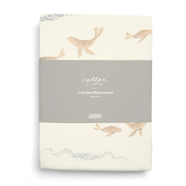 Mamas & Papas 2 Pack Cot/Bed Fitted Sheets, Seals (142x70x19cm)