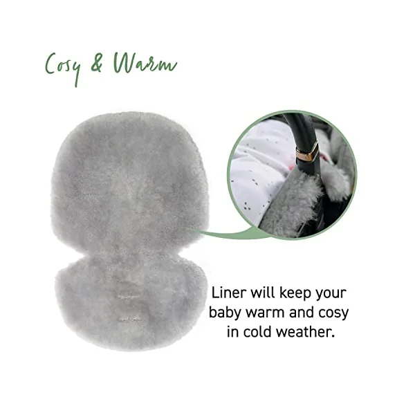 Mamas & Papas Baby Luxury Sheepskin Liner for Pram, Pushchair, Buggy, Stroller – Grey | Natural Sheepskin Pram Liner, Temperature Regulating Baby Liner, Breathable Stroller Sheepskin, Soft Wool Pram Insert