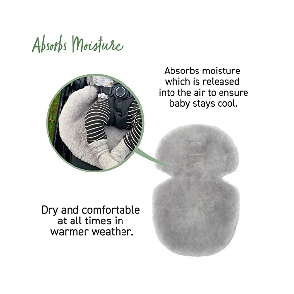 Mamas & Papas Baby Luxury Sheepskin Liner for Pram, Pushchair, Buggy, Stroller – Grey | Natural Sheepskin Pram Liner, Temperature Regulating Baby Liner, Breathable Stroller Sheepskin, Soft Wool Pram Insert