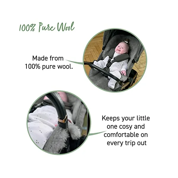 Mamas & Papas Baby Luxury Sheepskin Liner for Pram, Pushchair, Buggy, Stroller – Grey | Natural Sheepskin Pram Liner, Temperature Regulating Baby Liner, Breathable Stroller Sheepskin, Soft Wool Pram Insert