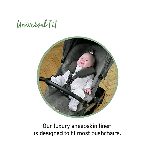Mamas & Papas Baby Luxury Sheepskin Liner for Pram, Pushchair, Buggy, Stroller – Grey | Natural Sheepskin Pram Liner, Temperature Regulating Baby Liner, Breathable Stroller Sheepskin, Soft Wool Pram Insert
