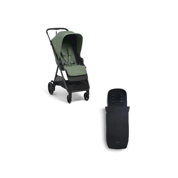 Mamas & Papas Libro Bundle, Lightweight Travel Stroller, Buggy, One Handed Fold, Compact Storage, Lie-Flat Seat, Newborn to 4 Years, Bay Green + Footmuff
