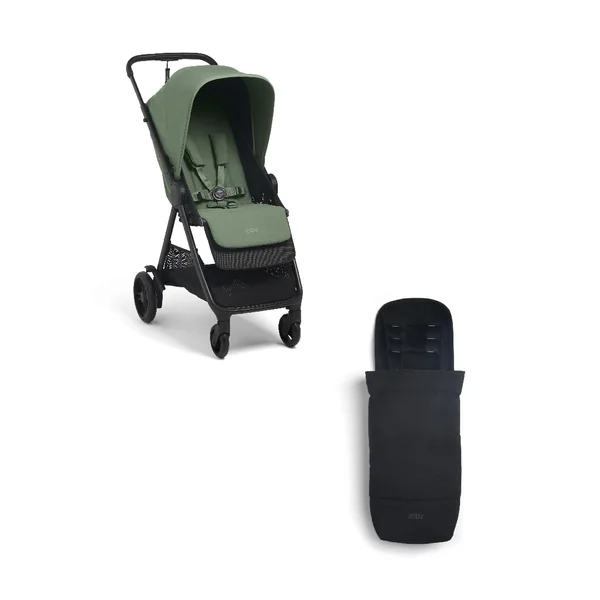 Mamas & Papas Libro Bundle, Lightweight Travel Stroller, Buggy, One Handed Fold, Compact Storage, Lie-Flat Seat, Newborn to 4 Years, Bay Green + Footmuff