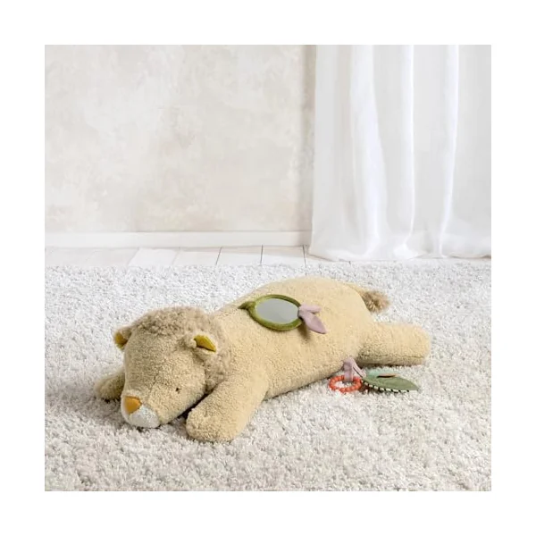 Mamas & Papas Tummy Time Pillow, Interactive Soft Baby Pillow with Integrated Rattle, Lenny Lion