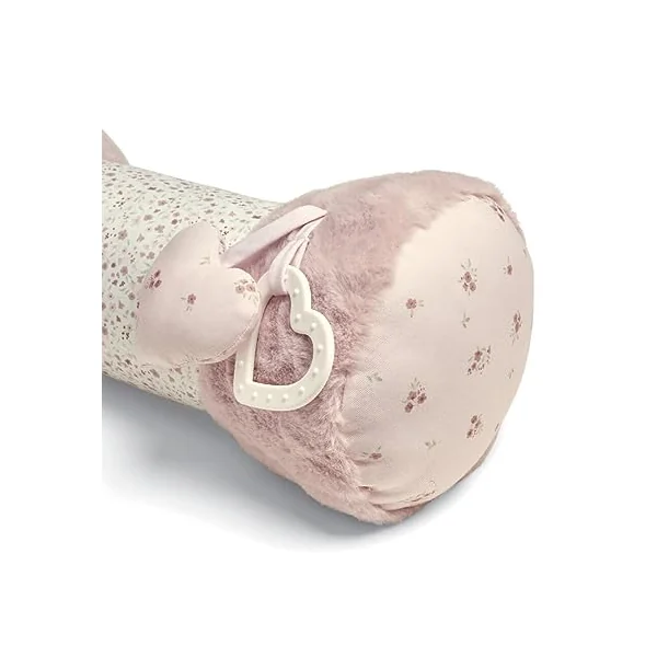 Mamas & Papas Tummy Time Roll, Interactive Soft Baby Pillow with Integrated Rattle, Welcome to The World, Pink