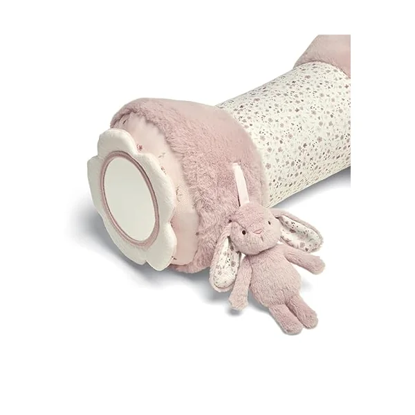 Mamas & Papas Tummy Time Roll, Interactive Soft Baby Pillow with Integrated Rattle, Welcome to The World, Pink