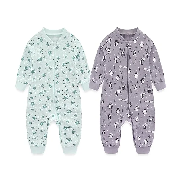 MAMIMAKA Baby Boys Girls Romper 2-way Zip One-Piece Sleepsuit for Sleep and Play, 0-24 Months