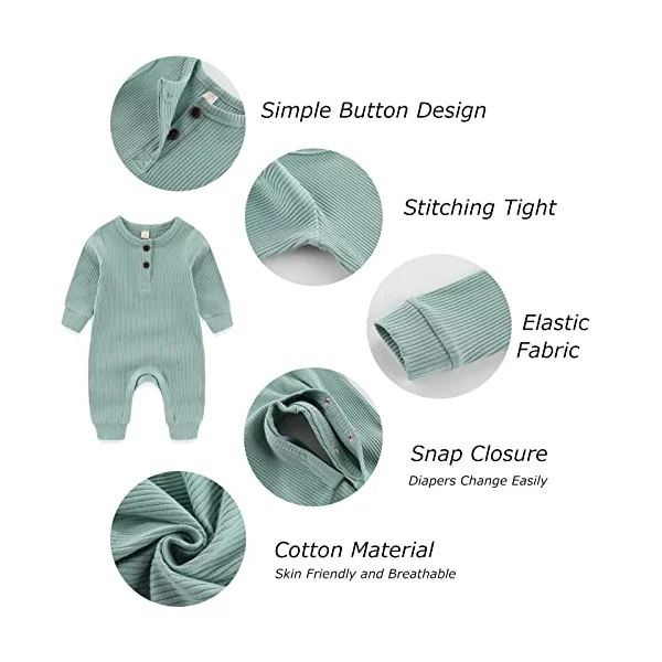 MAMIMAKA Newborn Baby Romper Cotton Footless Pajamas Baby Grow Jumpsuit Sleep and Play for 0-24 Months,Pack of 3