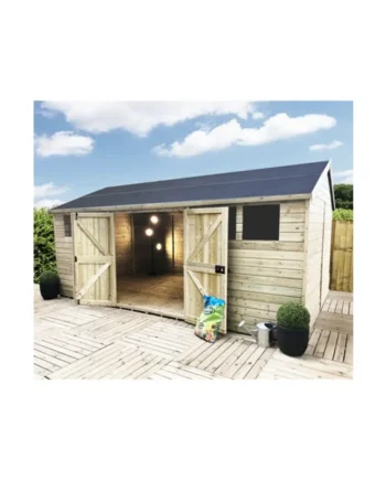 Marlborough - 10 x 15 REVERSE Pressure Treated T&G Wooden Apex Garden Shed/Workshop - Double Doors