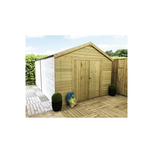 Marlborough - 12 x 15 Pressure Treated T&G Wooden Apex Garden Shed / Workshop + Double Doors (12' x 15' / 12ft x 15ft) (12x15)