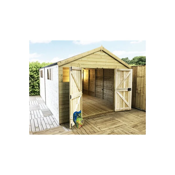 Marlborough - 15 x 8 Pressure Treated T&G Wooden Apex Garden Shed/Workshop + 6 Windows + Double Doors