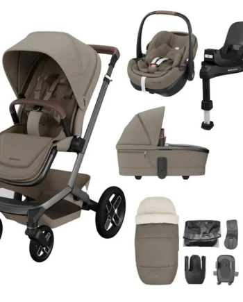 Maxi Cosi Fame 9 Piece Premium Travel System Twillic Truffle Black Wheels