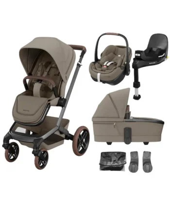 Maxi Cosi Fame Premium Travel System Twillic Truffle Brown Wheels