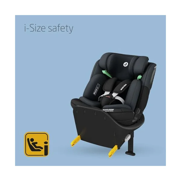 Maxi-COSI Emerald S i-Size, 360 Swivel Baby car seat, 0-12 Years 40-150cm, Group 0+123 car seat, Isofix 0-36 kg car seat, Rearfacing, 4 Recline Positions, G-Cell Side Impact Protection, Tonal Black