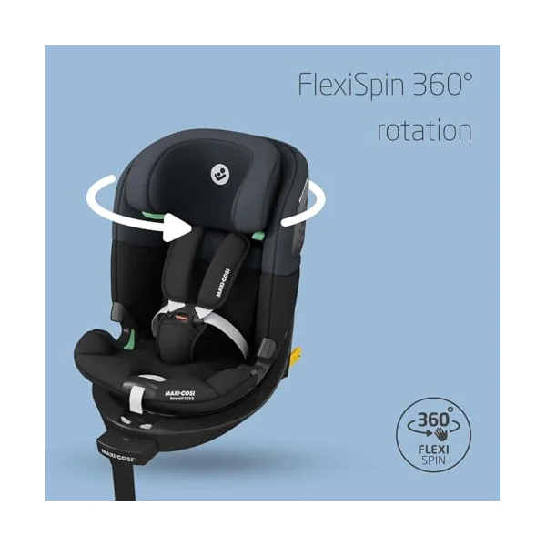 Maxi-COSI Emerald S i-Size, 360 Swivel Baby car seat, 0-12 Years 40-150cm, Group 0+123 car seat, Isofix 0-36 kg car seat, Rearfacing, 4 Recline Positions, G-Cell Side Impact Protection, Tonal Black