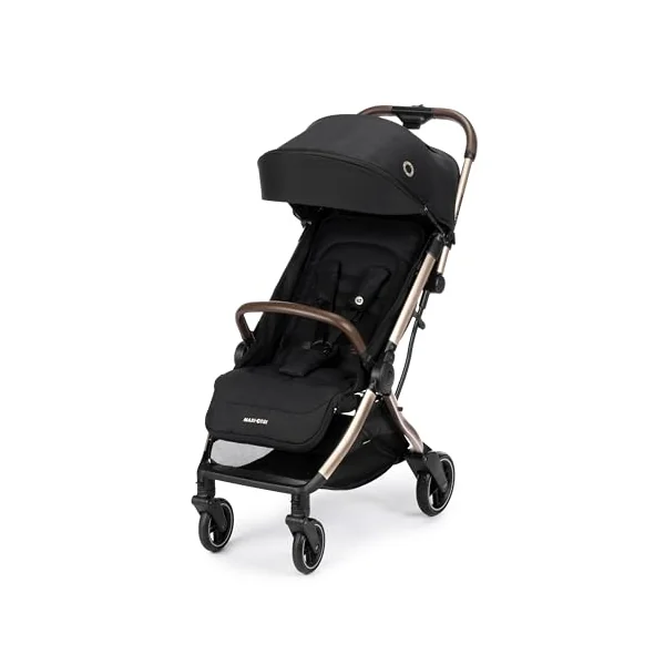 Maxi-Cosi Eva3 Pushchair, 0-4 Years, 0-22 kg, Baby Stroller, Lightweight & Compact Stroller, Full Lie-Flat Position, 3 Recline Positions, Automatic Fold, Carry Strap, Essential Black Champagne