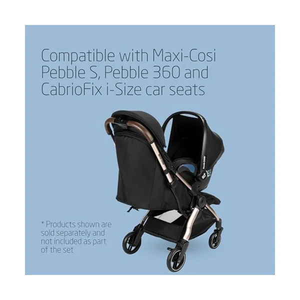 Maxi-Cosi Eva3 Pushchair, 0-4 Years, 0-22 kg, Baby Stroller, Lightweight & Compact Stroller, Full Lie-Flat Position, 3 Recline Positions, Automatic Fold, Carry Strap, Essential Black Champagne