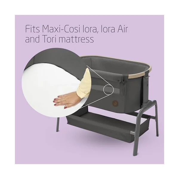 Maxi-Cosi Iora Baby Bed Sheets, Baby Cot Bedding, Bedside Crib Fitted Sheets for Maxi-Cosi Iora (Air) and Tori, Set of 2 Bedside Crib Sheets, White