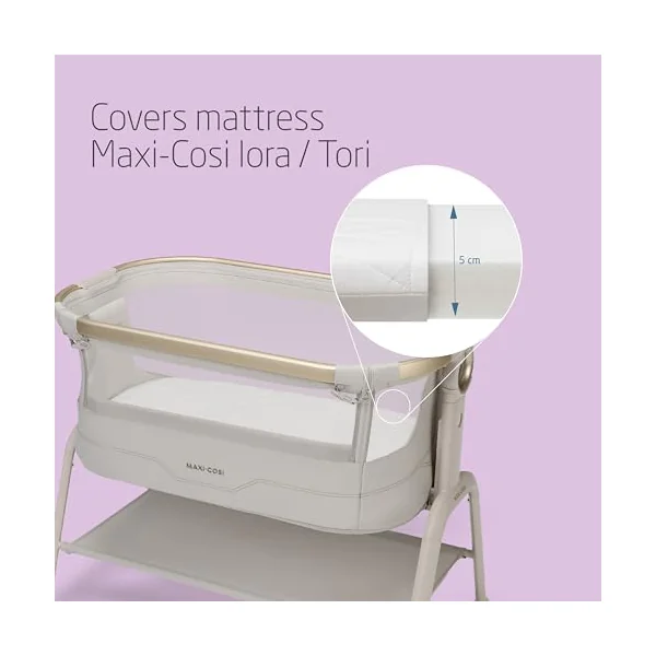 Maxi-Cosi Iora Waterproof Bedsheets, Baby Cot Bedding, Waterproof Mattress Protector, Bedside Crib Fitted Sheets for Maxi-Cosi Iora Range and Tori Co-Sleepers, Set of 2 Bedside Crib Sheets, White