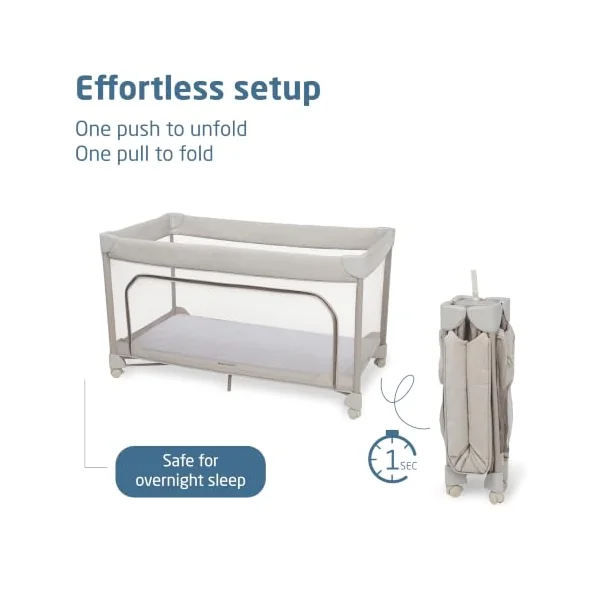 Maxi-Cosi Merlin, 2-in-1 Travel Cot & Play Area, 0-4 Years, up to 18 kg, Baby & Toddler Travel Bed, 1-Second Fold, 120x60 cm CloudCore Mattress, Side Entry Window, 4 Wheels, Elegance Beige